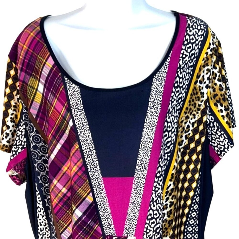 Peter Nygard Women's Geometric Top Blouse Plaid Cheetah Animal Print Size XL - Picture 3 of 6